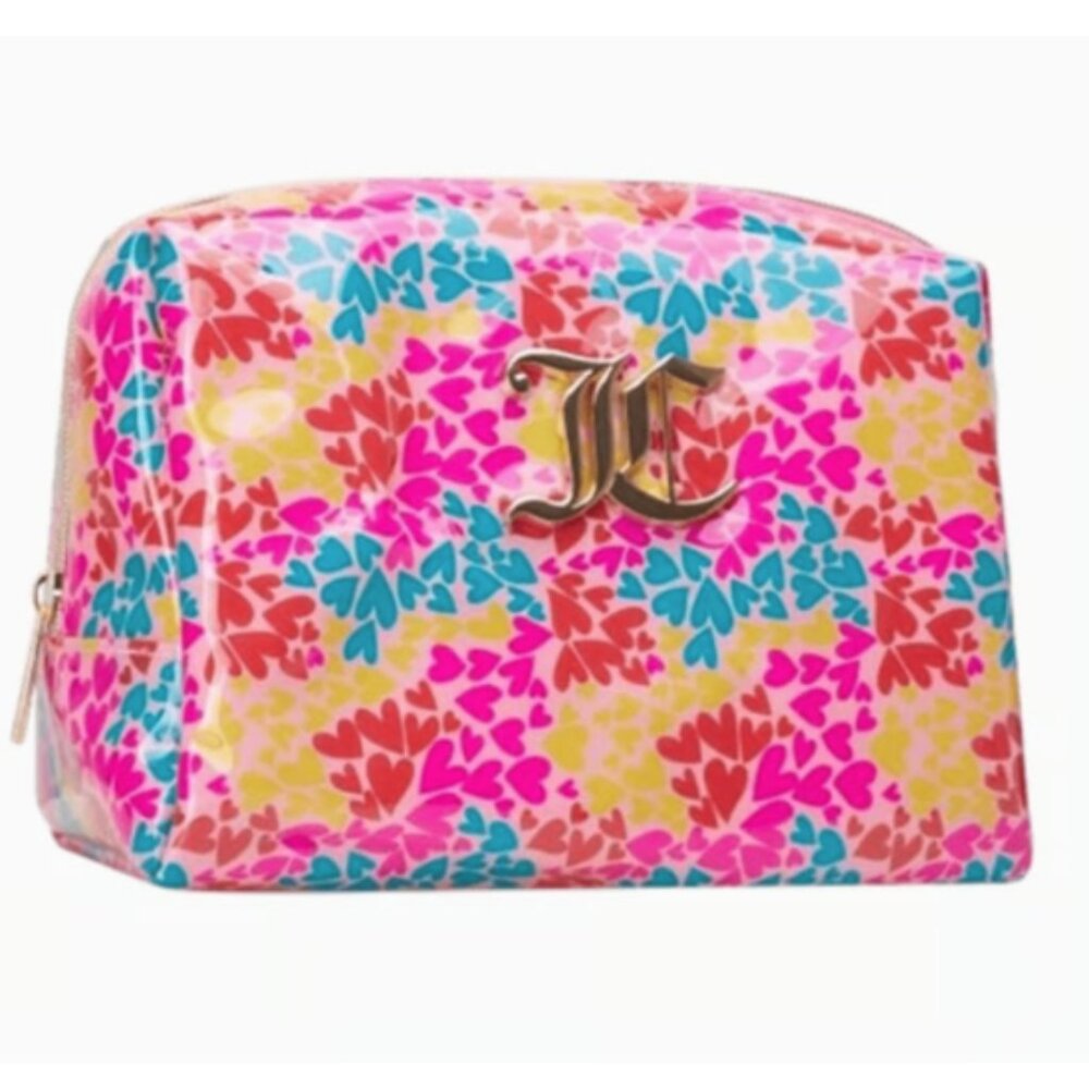 NWT JUICY COUTURE Cosmetics Vinyl Makeup Bag with Multi Hearts (JCXX025)